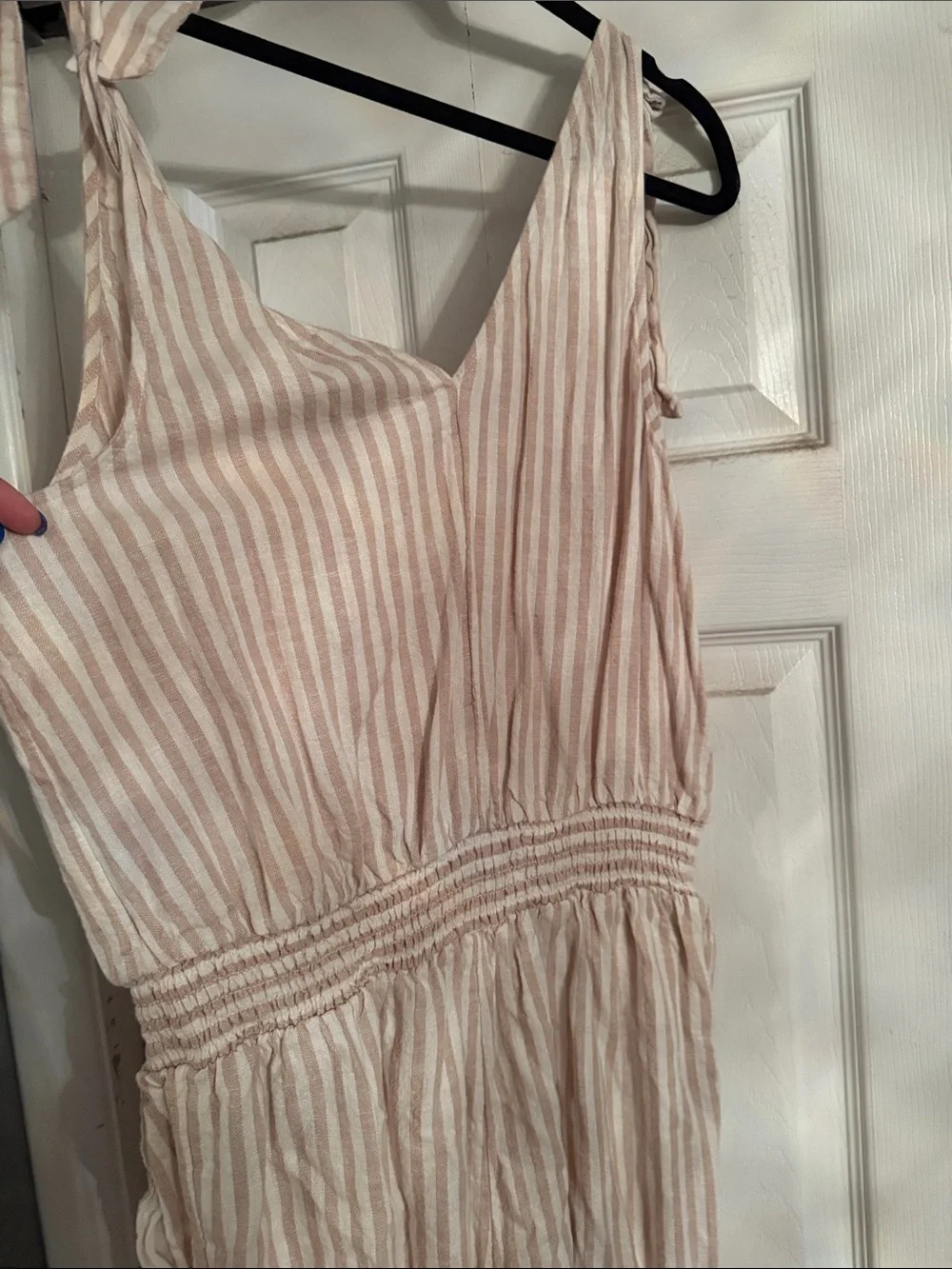 a new day Cream and Light Pink Striped Tie-Shoulder Jumpsuit